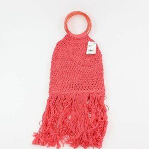 Binge Womens Handbag Pink Dual Handle Handmade Fringe Boho Knitted Small New